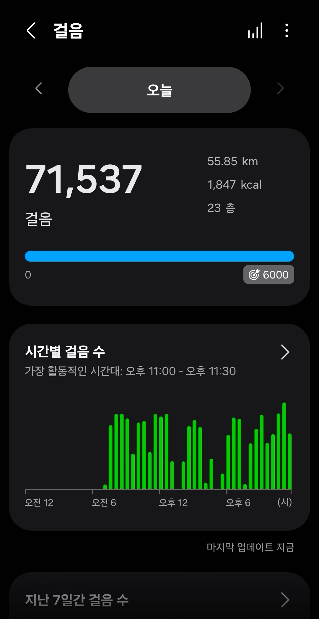 하루 7만 보와 약 56km의 걷기 기록
